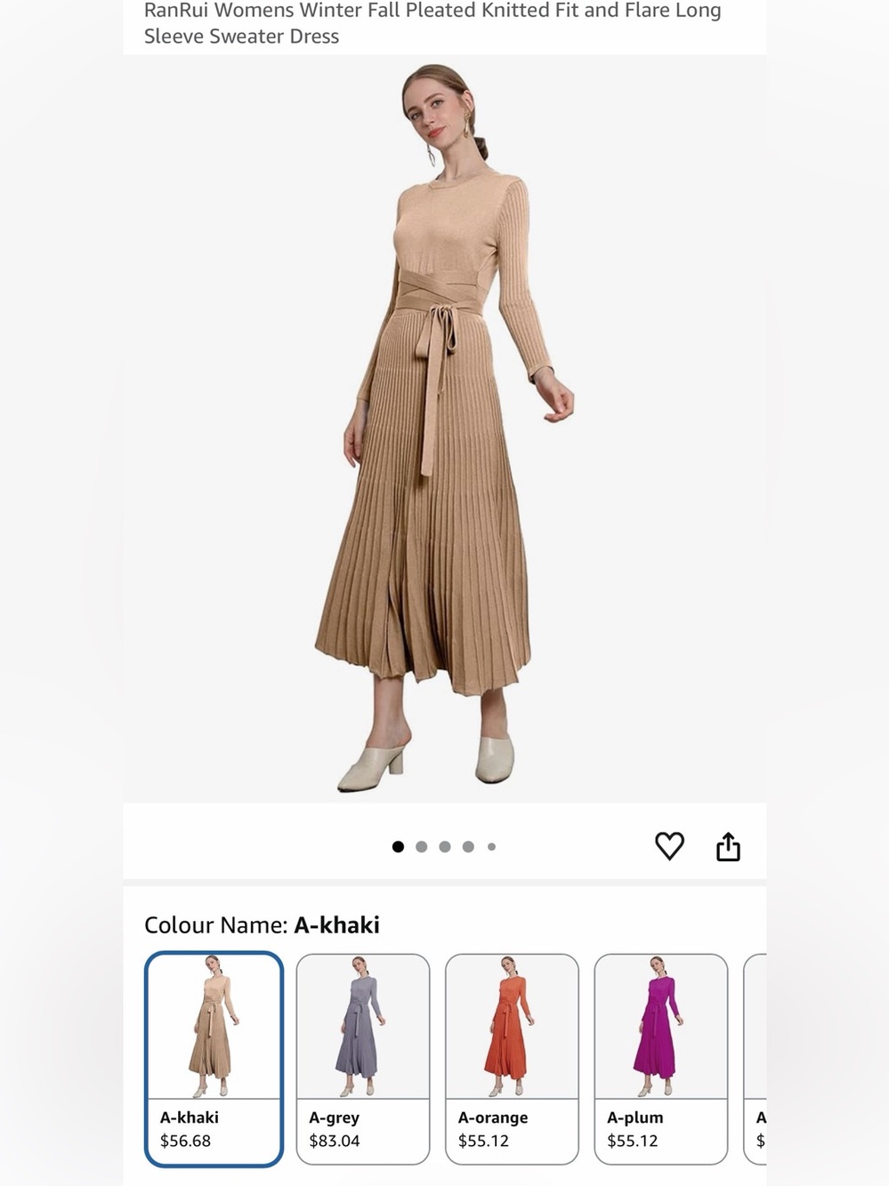 Pleated Knit Midi Dress in Beige - Picture 5 of 5